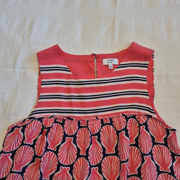 Crown & Ivy women's XS sleeveless tank top pink navy stripe & seashell VGUC - Picture 2 of 6